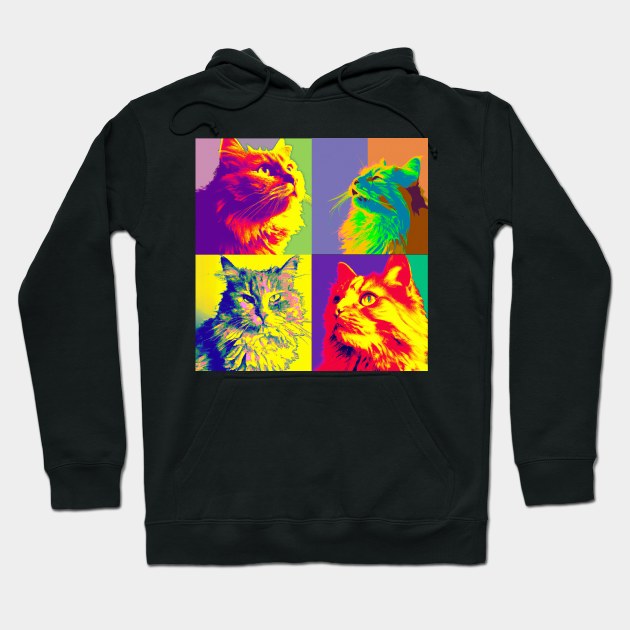 Domestic Long Hair Pop Art - Cat Lover Gift Hoodie by PawPopArt